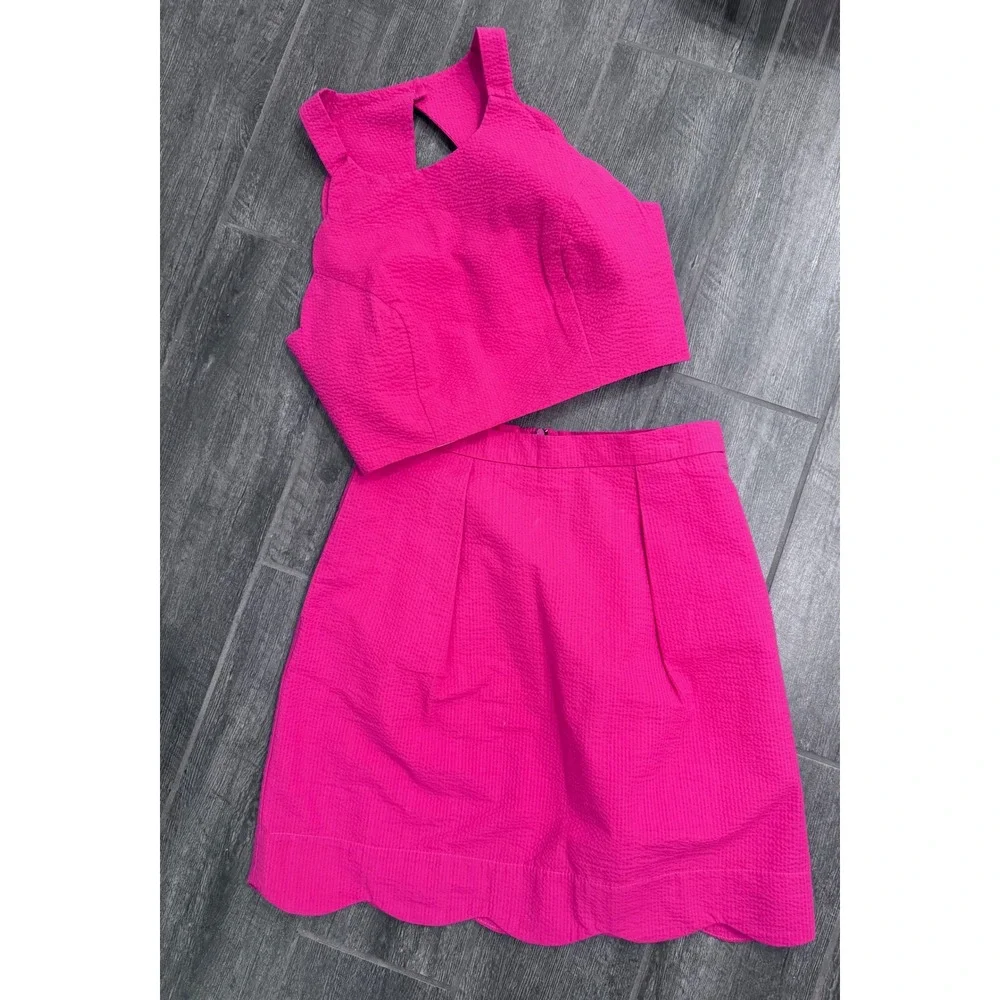 Lauren James Women's Carly Seersucker Crop Top Skirt‎ Set Pink Size Small